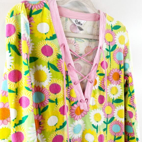 Lilly Pulitzer Vintage Terry Cloth Long Sleeve Floral Mini Cover Up Dress Yellow - Picture 6 of 10